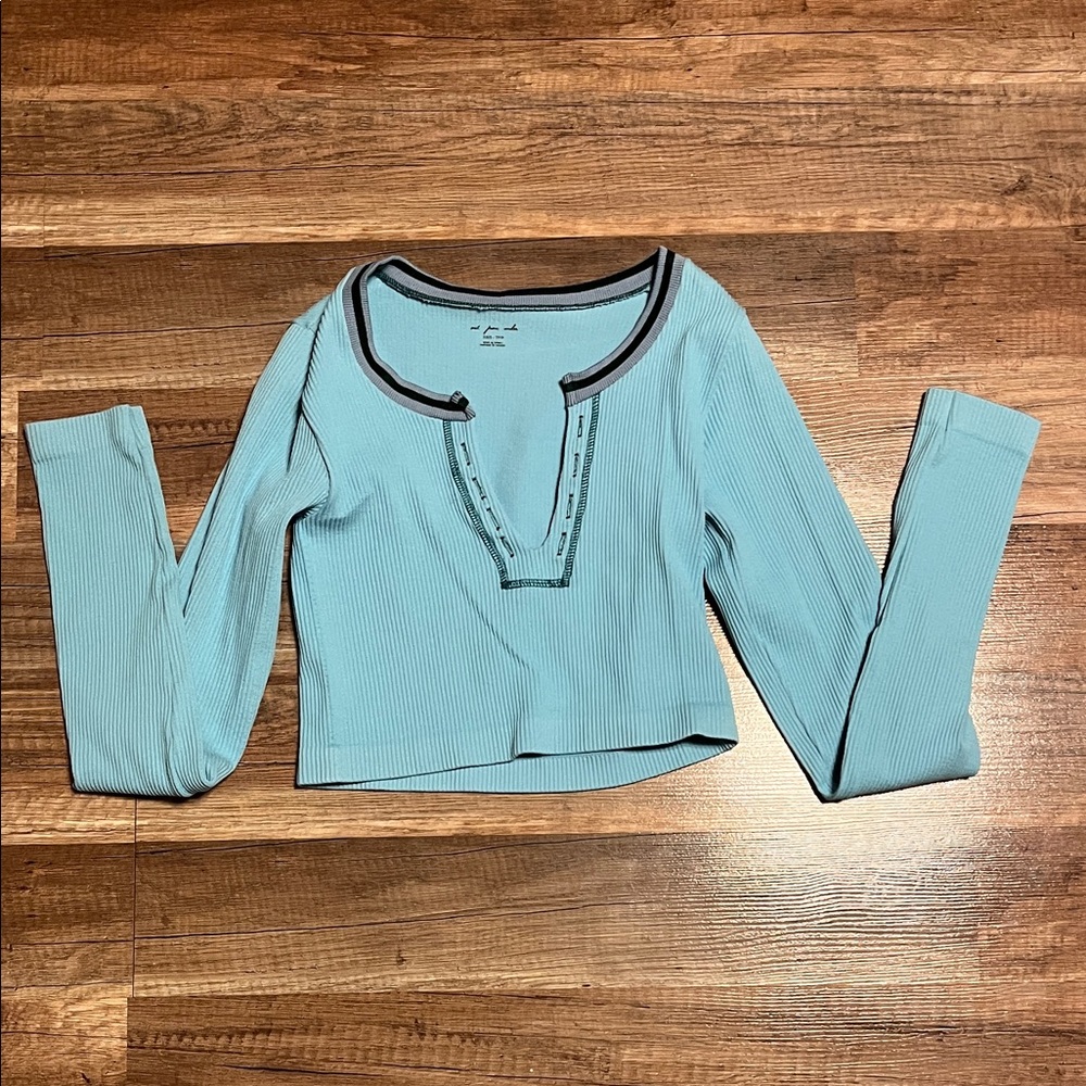 Urban Outfitters Teal Long Sleeve Top with Black Trim
